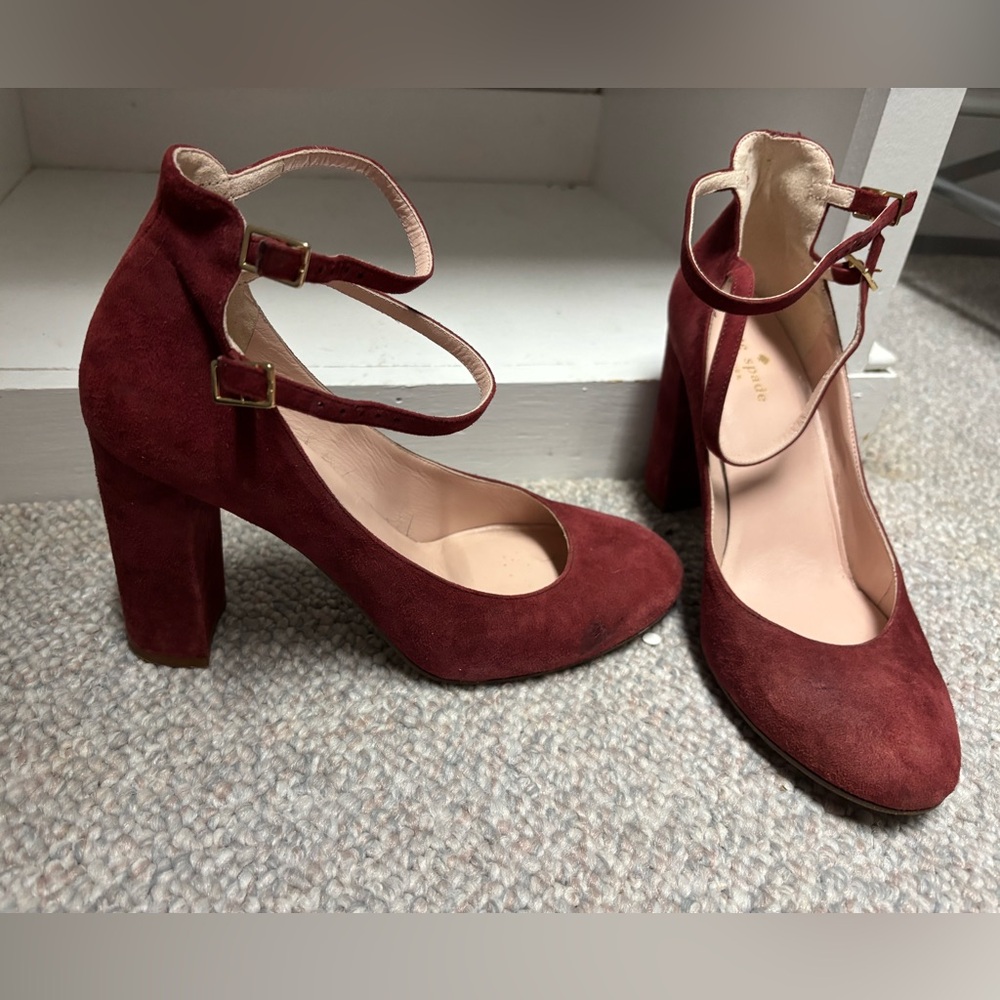 Kate Spade Elegant Burgundy Mary Jane Suede Women's Heels